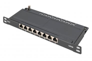 CAT 6A Slim Patch Panel, geschirmt, 8-Port, 0,5 HE, 10", schwarz 