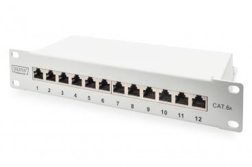 CAT 6A Patch Panel, geschirmt, 12-Port, 1HE, 10", grau 
