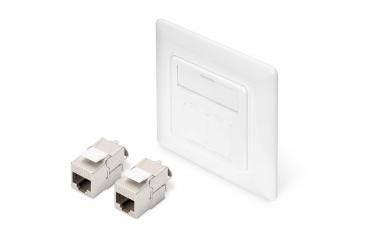Front panel and mounting frame for multimedia with 2 x DN-93615 Keystone modules 