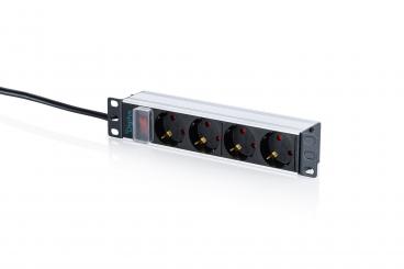 10" socket strip with aluminum profile, 4-way socket outlet with earthing contact, with switch 