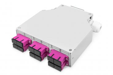 Fiber optic DIN rail box, MM-OM4, assembled, with SC adapter and pigtail 