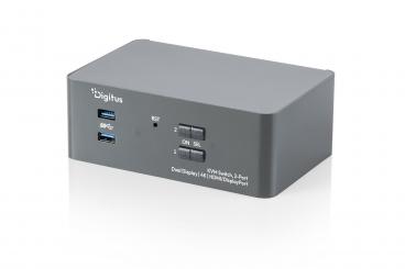 Przełącznik KVM, 2-portowy, z dwoma wyświetlaczami, 4K, HDMI/DisplayPort 