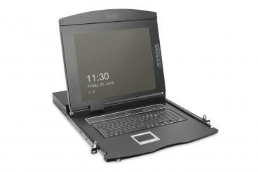 Modular HD LCD KVM console with 19" TFT, 8-port VGA KVM connection, touchpad, French keyboard layout 