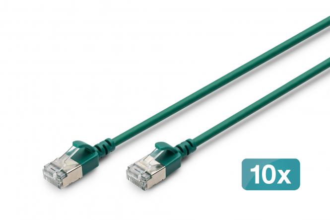 Kabel krosowy CAT 6A F-FTP Slim, 0,5 m, zielony, 10 szt. 