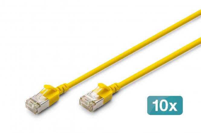 Kabel krosowy CAT 6A F-FTP Slim, 0,5 m, żółty, 10 szt. 
