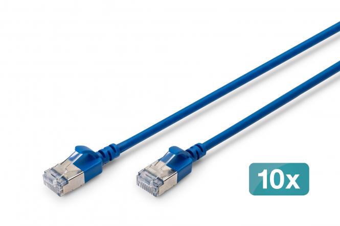 Kabel krosowy CAT 6A F-FTP Slim, 3 m, niebieski, 10 szt. 