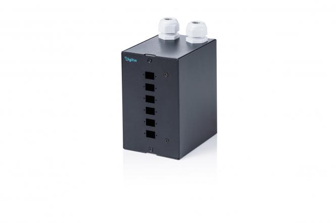 Rozdzielacz światłowodowy na szynę DIN, 6-portowy, SC SX/LC DX, czarny 