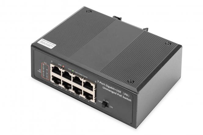 7 Port Gigabit Ethernet Netzwerk PoE Switch, Industrial, Unmanaged, 1PD Port 