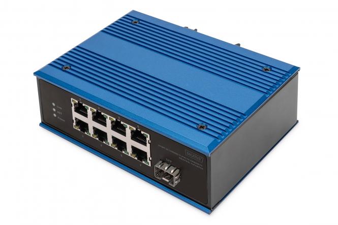8 port Fast Ethernet network PoE switch, industrial, unmanaged, 1 SFP uplink 