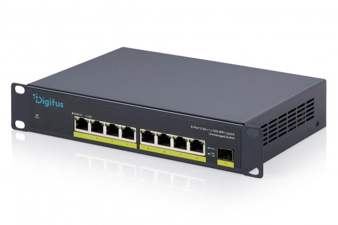 10-calowy, 8-portowy przełącznik niezarządzalny 2,5 Gb/s z 1× 10 Gb/s SFP+ 