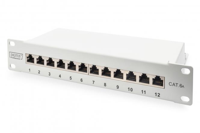 CAT 6A Patch Panel, shielded, 12-Port, 1HE, 10", grey 