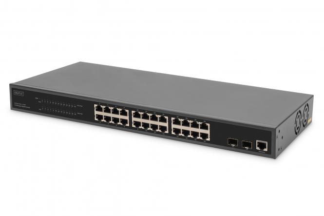 24-Port Gigabit PoE Netzwerkswitch,19 Zoll, L2 managed, 2 Uplink Ports, SFP, 430 W, af/at 