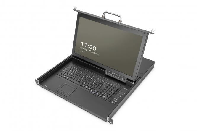 Modulare HD LCD KVM Konsole mit 17" TFT, 1-Port VGA KVM Anschluss, Touchpad, französisches Tastaturlayout 