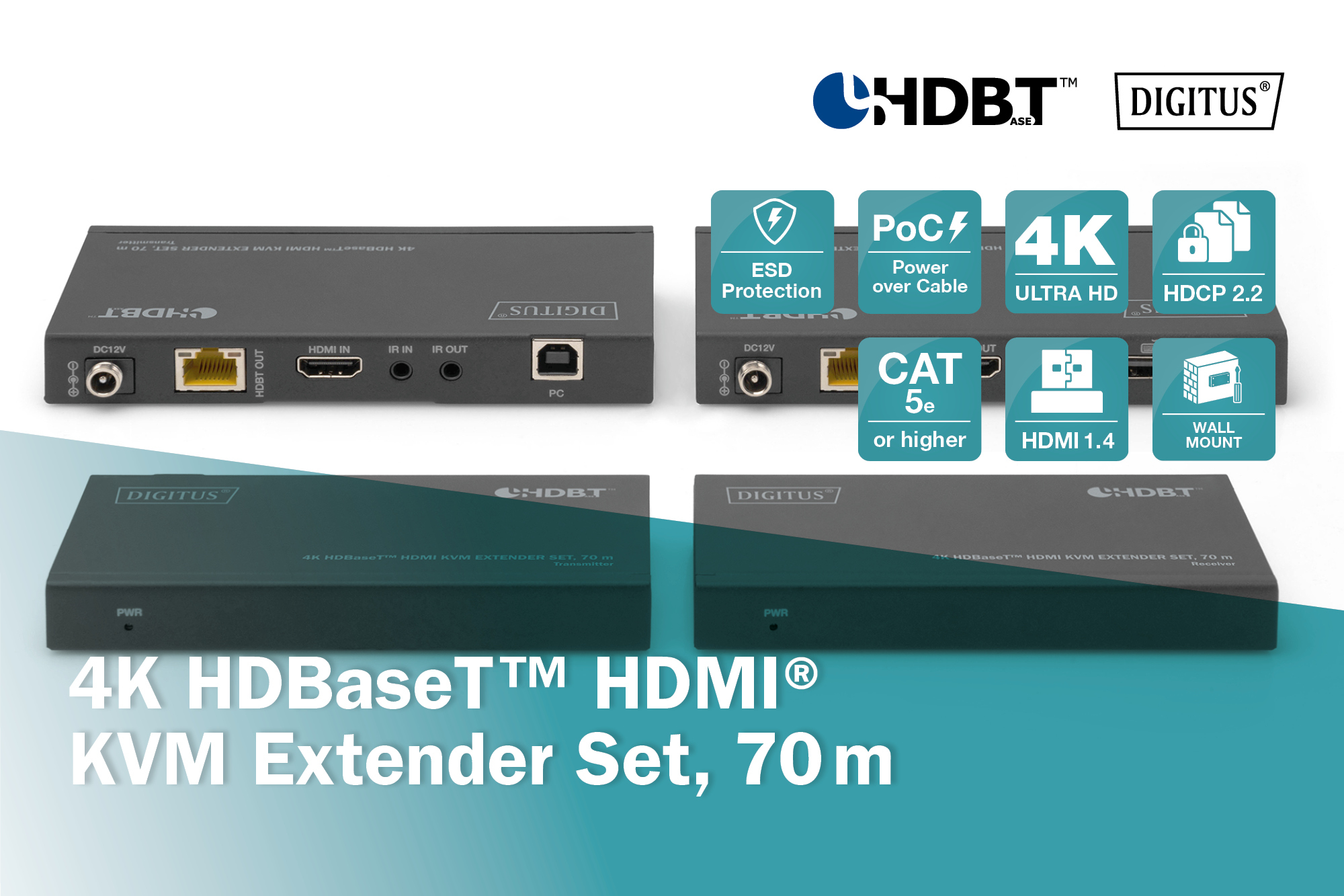 DIGITUS by ASSMANN Shop | 4K HDBaseT™ HDMI KVM extender set, 70 m