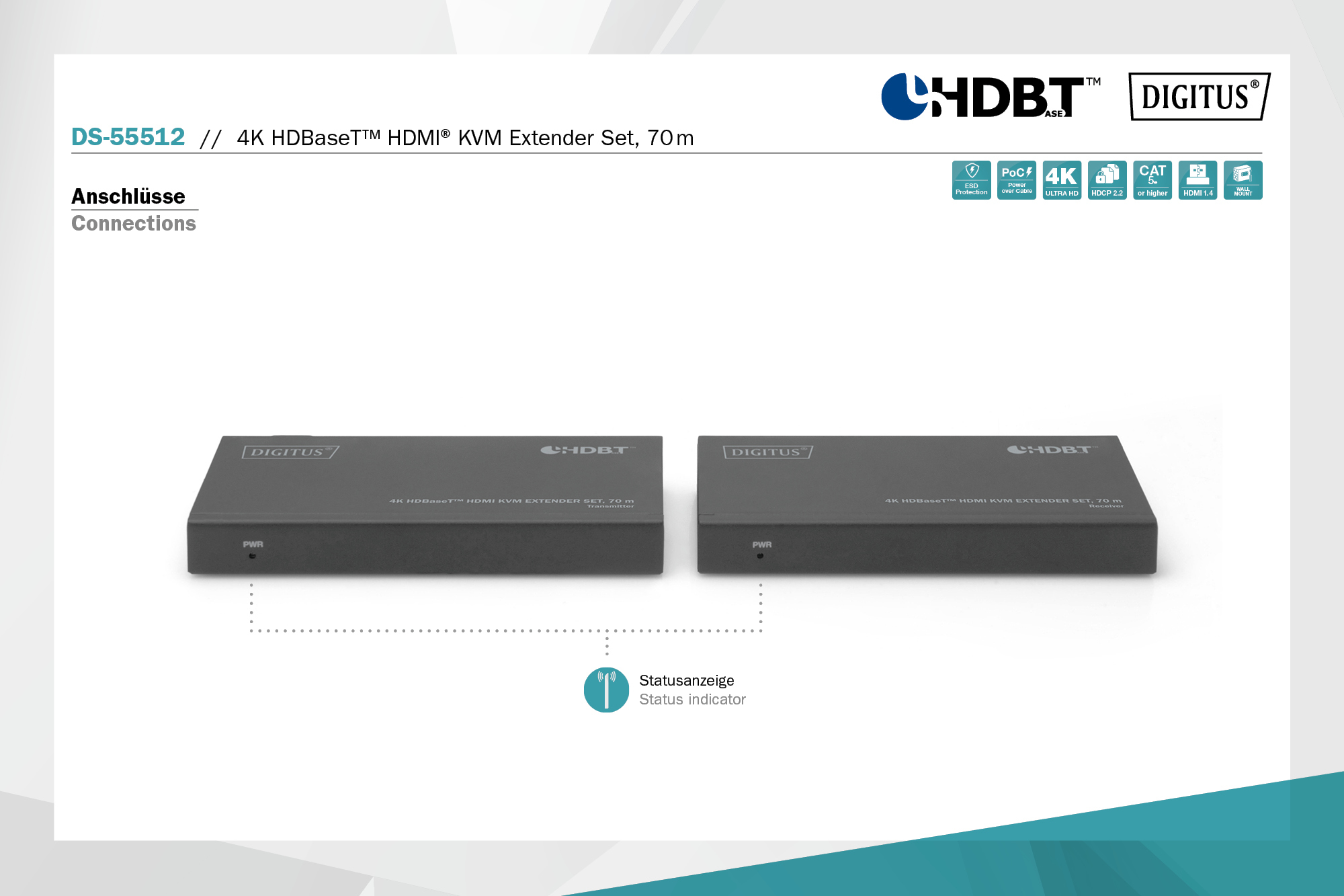 DIGITUS by ASSMANN Shop | 4K HDBaseT™ HDMI KVM extender set, 70 m